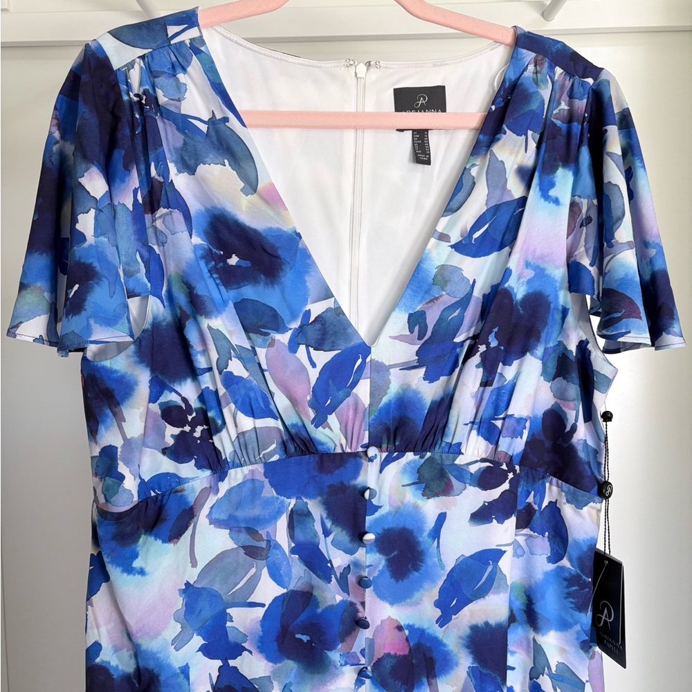 Adrianna Papell Blue Floral Wrap-Effect Midi Dress - Picture 3 of 4